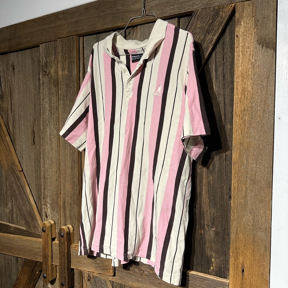 MENS EMBROIDERED KANGOL LOGO STRIPED POLO T-SHIRT, XL